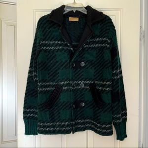 Zara Green and Black Men's Cardigan Sweater